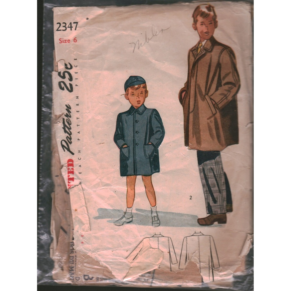 Vintage Simplicity 2347 Boys Coat and Cap Sewing Pattern Sz 6 Mid-Century Style